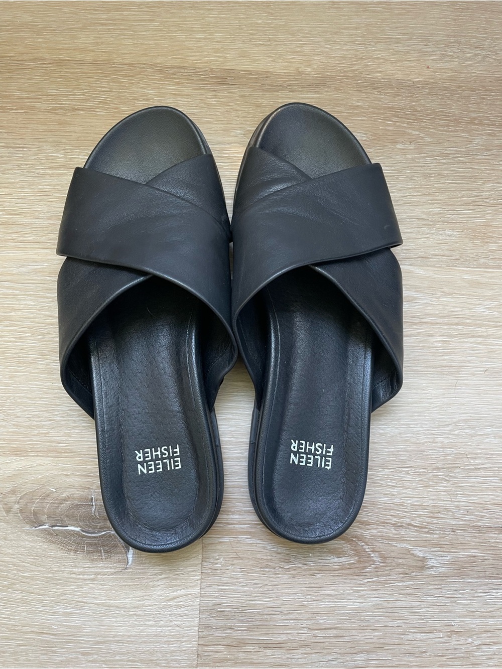 Eileen Fisher Black Crisscross Slide Sandals